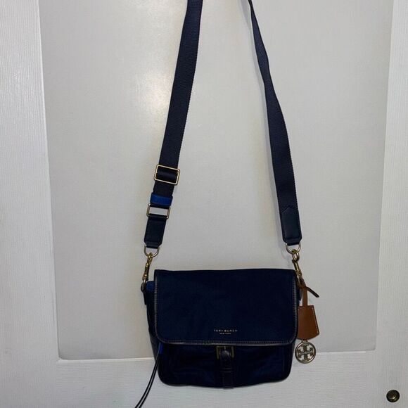 Tory Burch Perry nylon shoulder/crossbody purse bag blue colorblock - Picture 3 of 12